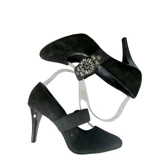 NWOT! TAHARI! BLACK GENUINE SUEDE LEATHER W/PATENT HEEL, BEADED DETAIL HEELS! 8M - Picture 7 of 11